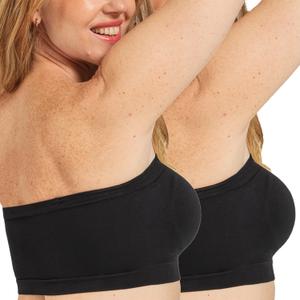 SHAPERMINT Strapless Bra - Bandeau top, Strapless Bras for Women, Plus Size Lingerie for Women, Free Clear Bra Straps (2XL: 40DDD/F, 42DDDD/F, 44CD, Black 2 Pack)