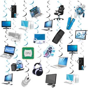 40 Pcs Computer Hanging Swirls Decorations PC Decorations Computer Ceiling Hanging Decor for Classroom Office Birthday Party