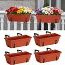 CADUKE Railing Planter Box 16.9 Inches Fence Hanging Planters with Adjustable Brackets Red Deck Railing Planter Boxes Plastic Outdoor Balcony Railing Window Boxes Planters Hanging Flower Box