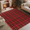 Artoid Mode Red Stripe Plaid Christmas Door Mat, Winter Home Decor Low-Profile Non-Slip Washable Throw Rug for Kitchen Entryway Front Door Bedroom Bathroom 2x3 Feet
