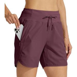 Willit Women's Athletic Running Shorts 5" Quick Dry Workout Hiking High Waisted Active Gym Exercise Zipper Pocket L, Dark Red