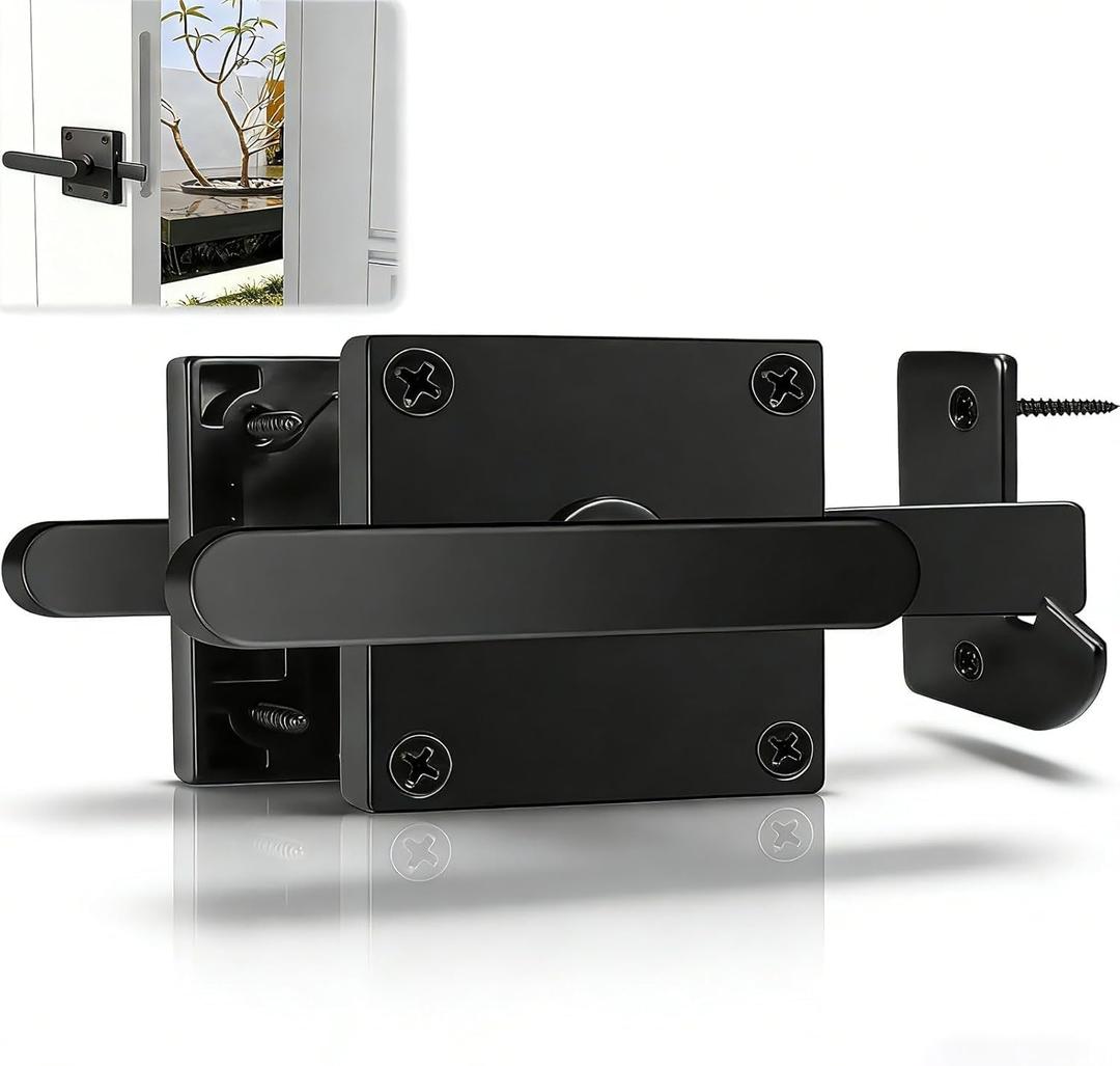 Heavy Duty Matte Finish Gate Latch,Aluminum Double Side Swinging Door Hardware Latches, Fit for Outdoor GatesFarmhouseFarmGardenShed BarnCourtyardCottagesBlack