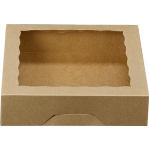 ONE MORE [15pcs] 10inch Kraft Bakery Boxes, Large Pie Boxes with PVC Window Natural Disposable Box for Cookie 10x10x2.5inch,Pack of 15