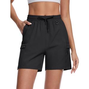 TACVASEN Women's 5" Hiking Cargo Shorts Lightweight UPF 50+ Quick Dry Athletic Shorts with Pockets Golf Outdoor Summer (Black, XXL)