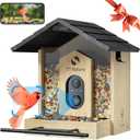TT Nature Bird Feeder with Camera, Upgraded 1.5L Smart Bird Feeder with AI Identify for 10000+, Auto Capture & Real-time Notifications, Ideal Gift for Christmas (Wooden Roof)