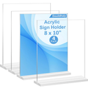 4 Pack Acrylic Sign Holder 8x 10 ,T shape Double Side Clear Acrylic Menu Display Stand for Restaurants ,Office ,Photo frames ,Store -Vertical