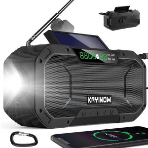 Bluetooth Hand Crank Emergency Radio Solar Power,Portable NOAA Weather AM FM Radio,5000mAh Battery Operated Waterproof Wind Up speaker with Flashlight Cell Phone Charger,SOS,For Camping Storm Survival (black)