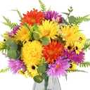 Spring Flowers Artificial Chrysanthemum Flowers Yellow Silk Flower Arrangement Fake Mums Indoor for Home Table Centerpieces Wedding Cemetery Kitchen Decor (12.5") (Colorful)