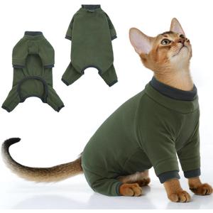 PUMYPOREITY Sticky Cat Clothes - Soft Cat Sweaters & Pajamas for Recovery & Hair Loss Prevention, Green, XS
