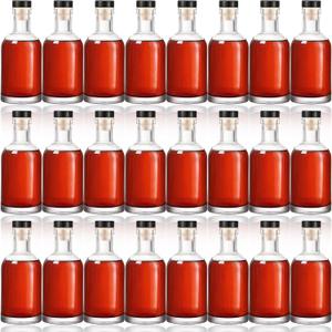 Dandat 24 Pack 6 oz Clear Glass Liquor Bottles With Cork lids Bulk Homebrewing Empty Bottles for Whiskey, Wine, Drinks Oil Vinegar, Vodka, Limoncello, Beverages, Liqueurs, and Alcohol (Black)