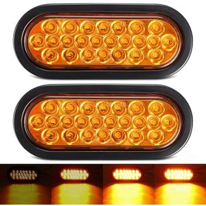 Partsam 2Pcs 6.3" LED Oval Amber Strobe Lights 24LED Recessed with Triple Flash Patterns for Truck Towing Trailer Lights Lamps, Rubber Grommets and 3-prong Wire Pigtails Included, 10V-30V