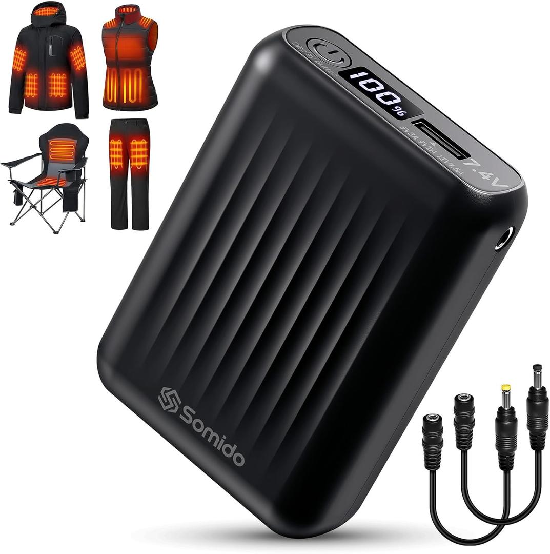 18400mAh Heated Vest Battery Pack 7.4V Fast Charging Rechargeable Heated Jacket Battery Pack with Digital Display Adapter Cable for ORORO Venustas GOTOBI Weamest TODWARM Arris Glaais Topdot