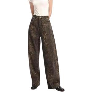 XPONNI Y2k Jeans Animal Print Y2k Pants Leopard Print Womens Baggy Wide Leg Jeans 2000s Mcbling Grunge Clothes (S, Style01)