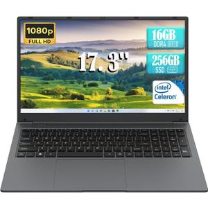 17.3'' FHD Business Laptop, Celeron Quad-Core Processor (Up to 2.9GHz), 8GB RAM 256GB SSD, Windows 11,Type-C, Wi-Fi, USB3.0, Long Battery Life for Office/Student/Home Use