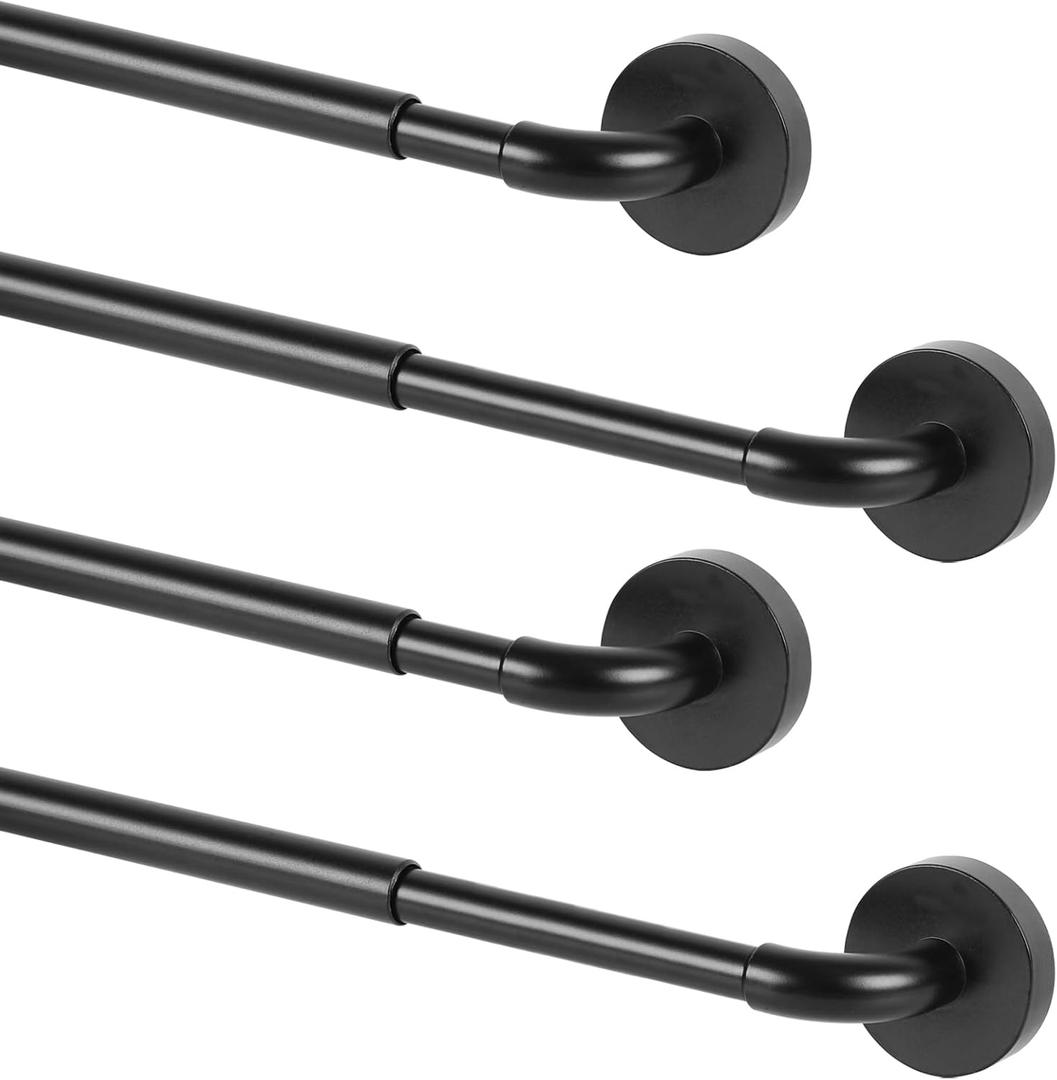 TYRON 4 Pack Magnetic Curtain Rod for Metal Doors Adjustable 18-30 Inch, 3/8 in. Diameter, French Door Magnetic Curtain Rods, Magnetic Cafe Curtain Rod(Black)