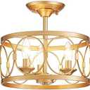 LOOYD 3-Light Semi Flush Mount Ceiling Light Fixture, Farmhouse Ceiling Light for Kitchen Bedroom, Living Room, Kitchen, Hallway (Gold)