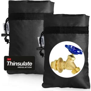 Enlarge Outdoor Faucet Cover for Winter Freeze Protection, 3M Thinsulate, 10H x 6.3W Hose Bib Covers for Wall Taps Outside, Waterproof & Frost Free Insulated Spigot Cover, 2 Pcs Faucet Socks - Black