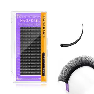 NAGARAKU Eyelash Extensions Individual Lashes 0.07mm C curl 10mm Classic Matte Black Soft Natural Professional 16 rows Beauty Salon Supplies - Purple Card