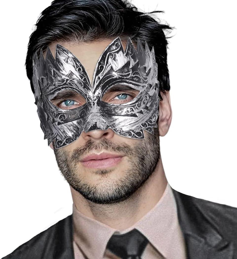 BODIY Vintage Masquerade Mask for Men Gold Roman Soldier Mask Venetian Eyemask Cosplay Custome Masks Rave Accessory (Silver)