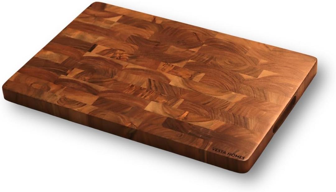 Vesta Homes Large Wooden End Grain Cutting Board | 18 * 12 Inches | Chopping, Serving Board/Block for Kitchen Vegetables, Fruits, Cheese and Charcuterie | Natural Acacia Wood | Handcrafted
