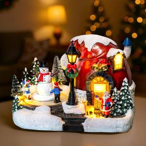Animated Collection Figurines Musical Christmas Snowman, Santa Claus Village Houses Lighted Christmas Collection Figurines for Home Tabletop Decorations Ornaments Gifts