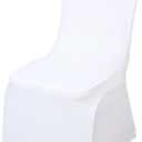LEBENGURU Premium Spandex Chair Cover, Upgraded White Super Stretch Chair Slipcover Protector with Elastic Leg Pocket for Party, Wedding, Event, Banquet Decoration (White, 50 PCS)