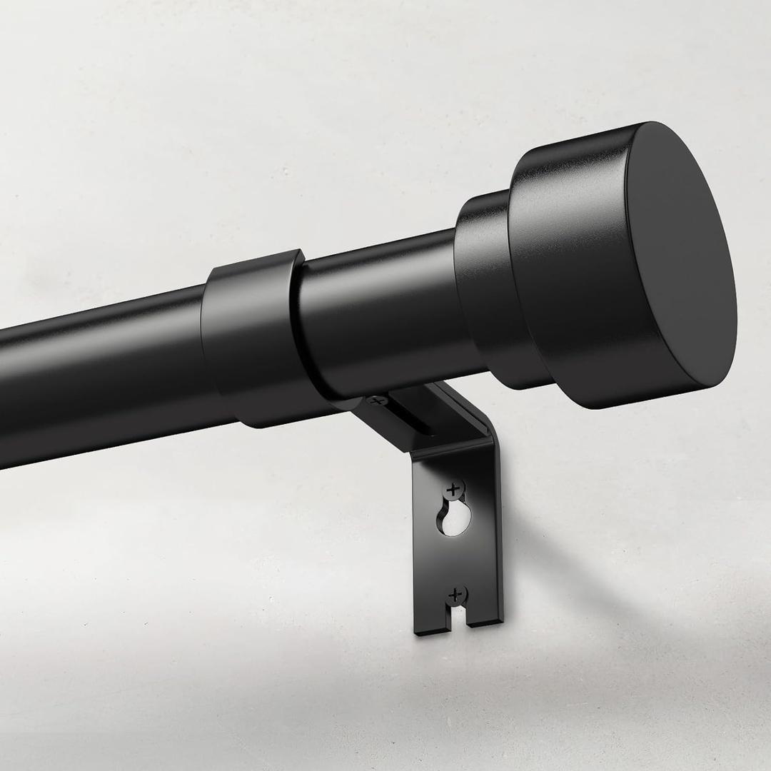Heavy Duty Curtain Rods for Windows 72 to 144 Inch, 1 Inch Adjustable Black Curtain Rod Set with Easy Installation and Modern Design (A1,Black,30-150")