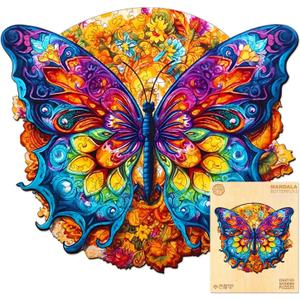 Wooden Puzzles for Adults, 300 Pieces Adult Puzzles, Unique Mandala Butterfly Puzzles Gifts for Cat Lover, Wooden Puzzle Games (L-15.7 * 14.1in)