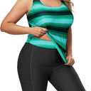 Plus Size Tankini with Shorts - Women Two Piece Bathing Suit Top Tummy Control Swimwear Bottom with Pockets (Green Stripe) 20W