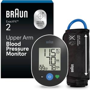 Braun ExactFit 2 Blood Pressure Monitors for Home Use - Accurate Blood Pressure Machine, Color-Coded Results, Large Display BP Monitor, Universal Upper Arm BP Cuff, 30 Memory Slots