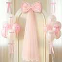 13Pcs Large Pink Pearl Silk Satin & Tulle Bow Coquette Decor,17x55 Inch Giant Bow with 12 Small Satin Bows, DIY Photo Backdrop Wall Hanging Decor for Wedding Bridal Baby Shower Birthday Girl Room