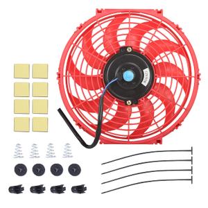 12 Inch Slim Fan Push Pull Electric Radiator Cooling Fan Universal High Performance 12V 80W Motor with Fan Mounting Kit (Red)