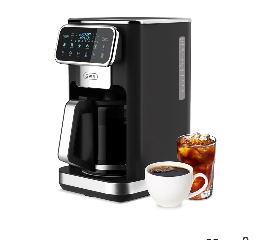 Gevi 12 Cup Programmable Drip Coffee Maker with Touch Screen, Fast and Strong Brew, Auto Shut-Off, 4-Hour Keep Warm Plate, Iced Coffee Option, Anti-Drip System, Permanent Filter