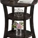 Yuede Round End Table 3 Tier Side Table, Small Space Nightstand | 19.7-inch Circle Coffee Accent Table, Small Side Tables for Living Room, Bedroom, Sofa, Couch, Vintage Rustic (Oak Dark) 19.7" x 19.7" x 21.7"