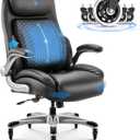 COLAMY Office Ergonomic Desk High Back Executive Chair with Pop-Out Lumbar Support, Upgraded Casters, Adjustable Headrest, Flip-Up Arms, Leather Home with Thick Cushion for Comfort - Black