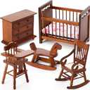Silipull 5 Pcs 1: 12 Scale Wooden Dollhouse Furniture Set Miniature Wood Bedroom Furniture Wooden Dollhouse Accessories Encourage Creative and Imaginative Play for Kid Miniature Bathroom (Wood Color)