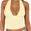 TiulZial Womens Sexy Halter Tops Deep V Neck Backless Tank Top Open Back Sleeveless Slim Fit Y2k Summer Crop Tops (Yellow, M)