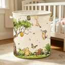 Classic Winnie Nursery Hampers Baby Clothing Hamper Toys Bin 50 x 40 Inch Large Laundry Basket Waterproof Collapsible Canvas Storage Baskets, Neutral Bedroom Decor Supplies