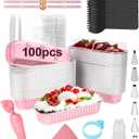 100 Pack Mini Cake Pans with Lids Spoons & 1 Piping Bag and Tips Set  6.8oz Disposable Aluminum Foil Pink Mini Loaf Pans for Cake Tins, Baking, Gift & Parties