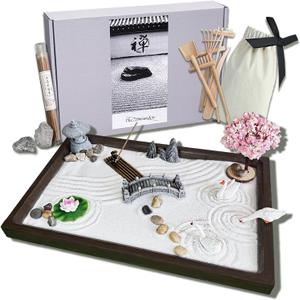 SRAYW Zen Garden Kit for Desk Decor. 11x7.5'' Beautiful Japanese Mini Zen Garden Meditation Gifts Set for Home,Office DeskMeditation Room.6 Tools  18 Accessories. Zen Sand Tray Therapy