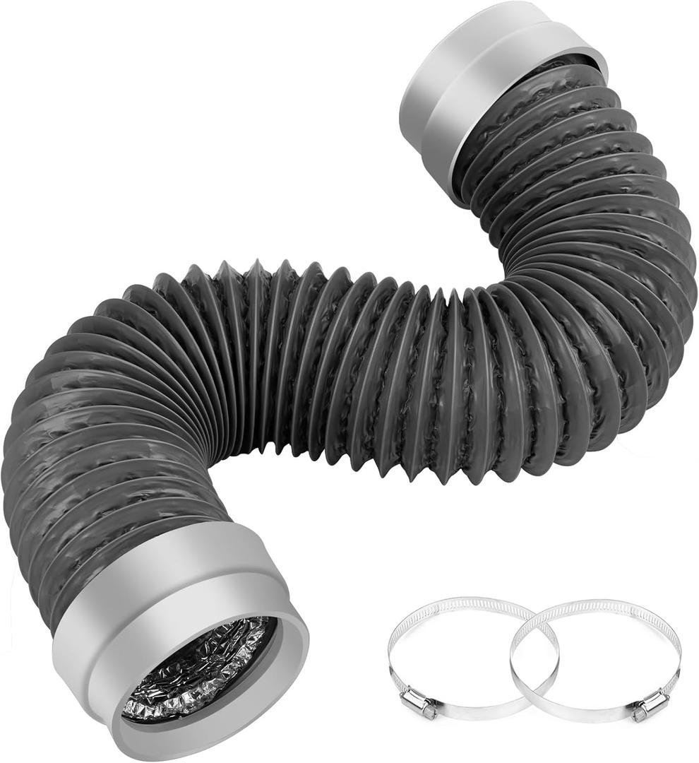 3FT Dryer Vent Hose 4 Inch, Heavy Duty 6-Layer Flexible Aluminum Dryer Duct with Rubber Seal Connectors, Heat Resistant Easy-Install Dryer Exhaust Hose for Tight Spaces, Universal Dryer Vent Kit (Dark Grey)