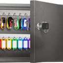 WeHere Key Lock Box for 60 Keys, Wall Mount Key Cabinet with Color Key Tags, Steel Key Storage Box with Lock, Key Holder Organizer for Home, Office, Apartment, Property Management