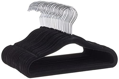 Amazon Basics Kids Velvet, Non-Slip Clothes Hangers for Infant and Toddler, 11.6 in (for baby clothes), Pack of 50, Black