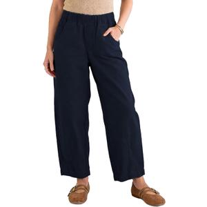 Womens Wide Leg Barrel Pants Mid-Rise Casual Loose Elastic Waist Solid Color Trouser with Pockets (X-Large, Navy)