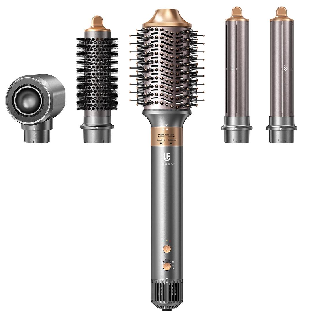 Hair Dryer Brush, webeauty 5 in 1 Professional Hot Air Styling, High-Speed Negative Ionic Hair Dryer Fast Drying, Multi Hair Styler with Air Curling Iron, Volumizing, Straightening (Grey Gold)