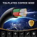 22 Gauge 5 Conductor Electrical Wire, 32.8FT 22AWG Black PVC Stranded Tinned Copper 5 Wire Cable, 22/5 Flexible Extension Cable for LED Lamp Lighting, Automotive, Speaker, Access Control