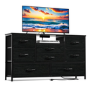 Furnulem Dresser TV Stand with Power Outlet for 55'' Long TV, Entertainment Center with 8 Deep Drawers,Wide Chest of Drawer for Storage in Bedroom,Closet,Living Room,Hallway(Black Oak)