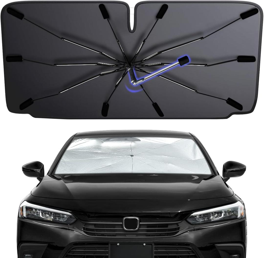 2025 Windshield Sun Shade Umbrella, Foldable Car Sunshade for Mid-Size Sedan, 360 Rotating Automotive Interior Sun Protection for 99% Heat UV Blocking, Auto Heat Shield Accessories(Medium)