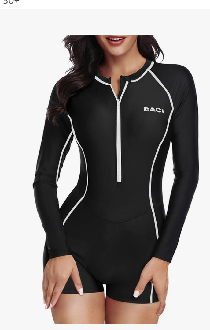 Daci Women Long Sleeve Rash Guard One Piece Boyleg Swimsuit Zipper Surfing Bathing Suit UPF 50+ Meidum, Black 
