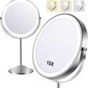 Flymiro Lighted Makeup Mirror,1x/10x Magnifying Vanity Mirror with Light,3000 mAh Rechargeable Light up Mirror,3 Colors Brightness Adjustable, 2-Sided, 8" Round,360 Rotation, Gift for Women